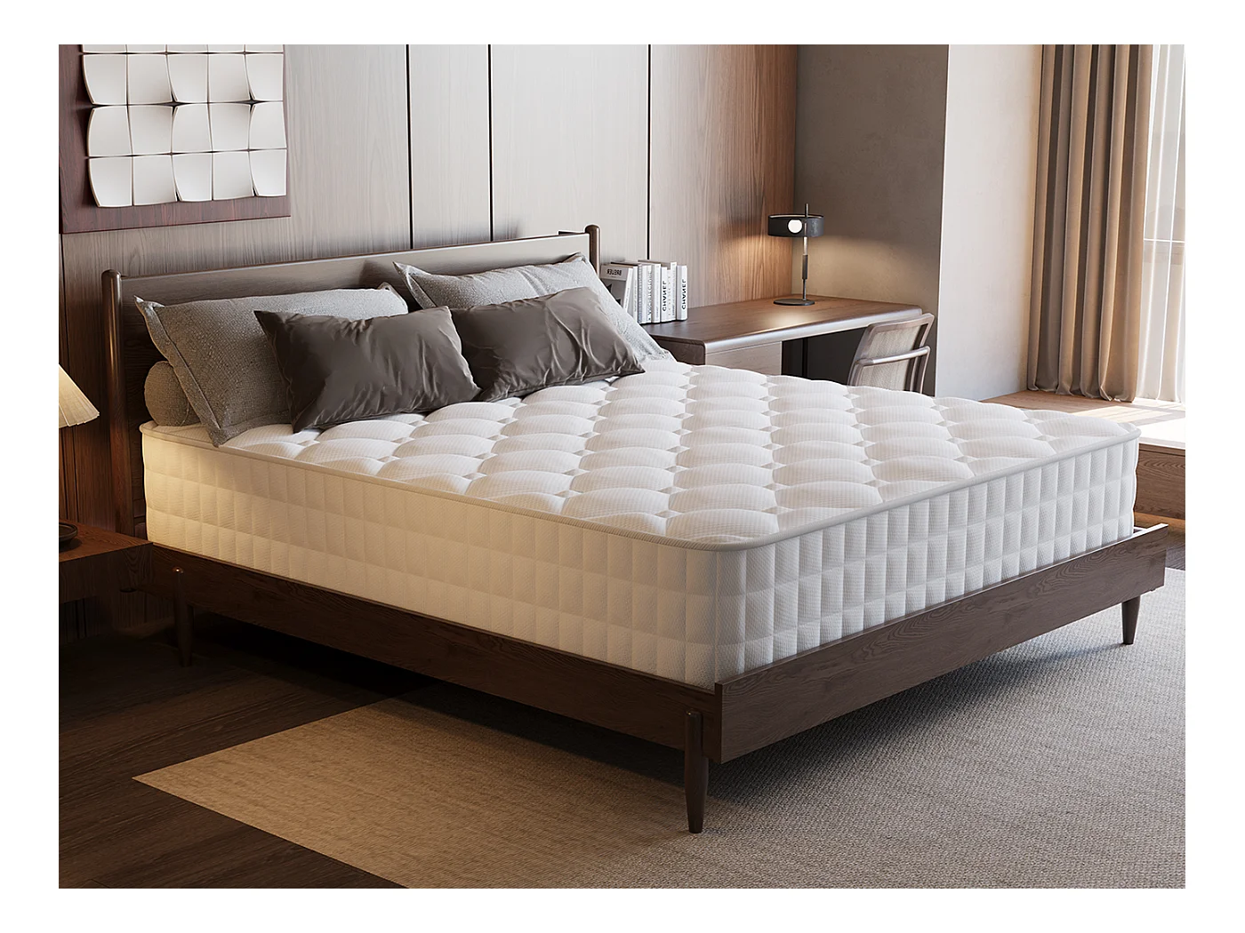 Matelas 90 x 200 cm ressorts,ensachés ép.22 cm, ergonomique 7 zones, avec housse, mousse mémoire, anti-acariens et antibactérien