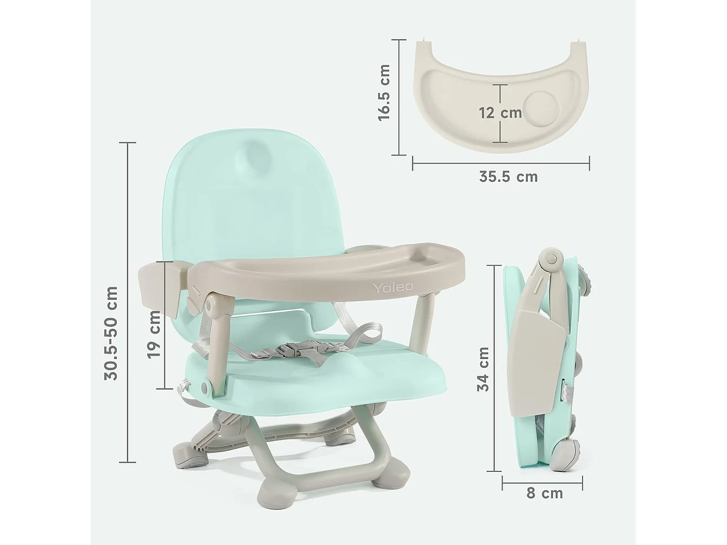 YOLEO Draagbare Kinderstoel voor baby's, Zitverhoger met veiligheidsgordel en verwijderbaar dienblad, Geschikt voor kinderen van 6 tot 36 maanden