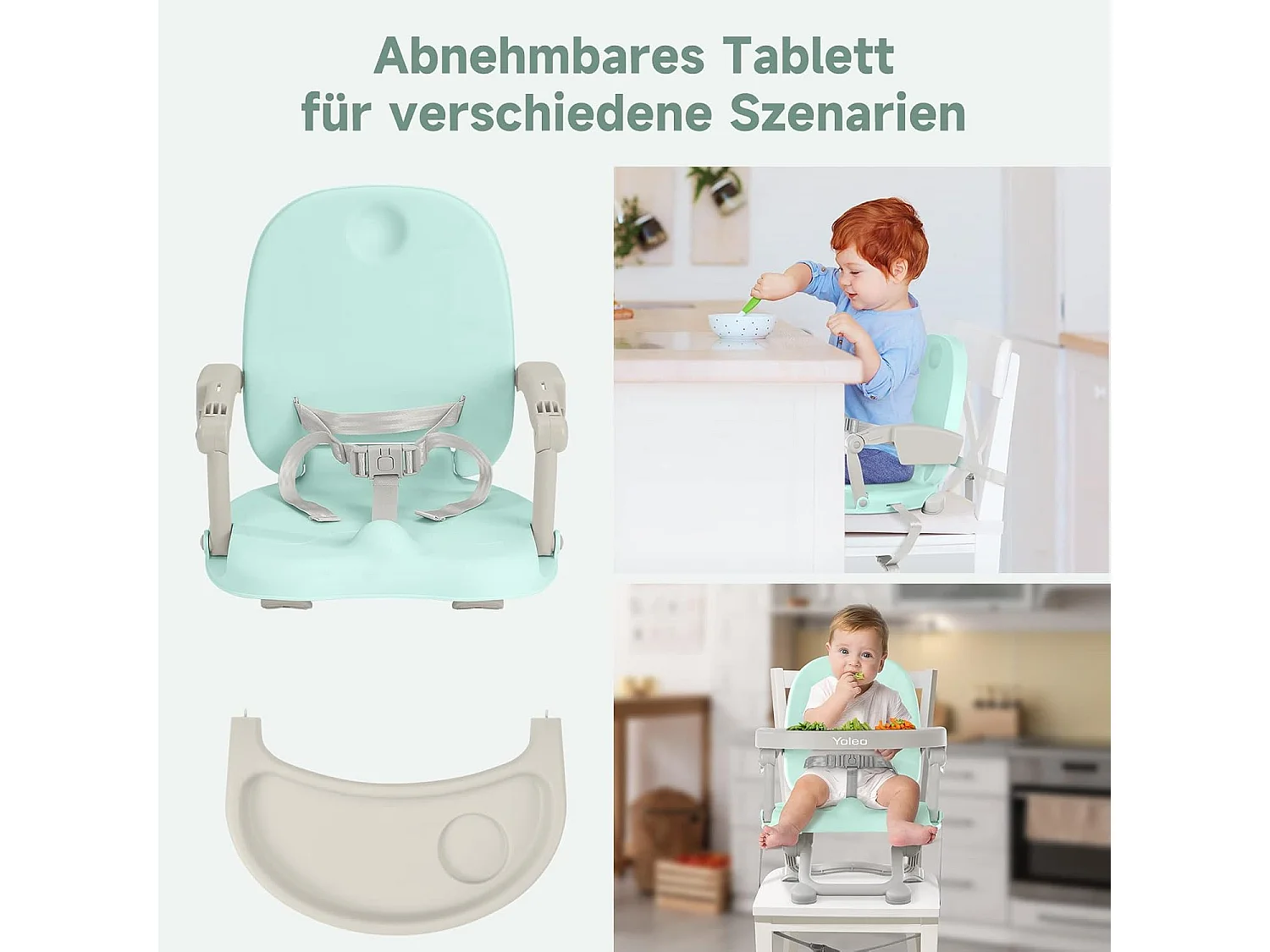 YOLEO Draagbare Kinderstoel voor baby's, Zitverhoger met veiligheidsgordel en verwijderbaar dienblad, Geschikt voor kinderen van 6 tot 36 maanden