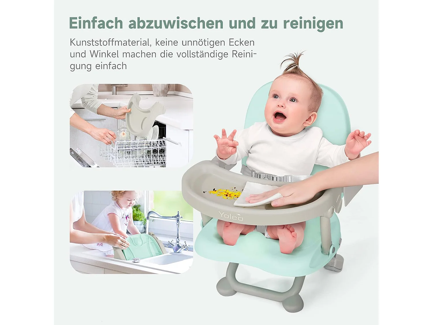 Chaise haute portable YOLEO pour bébé, Siège rehausseur avec ceinture de sécurité et plateau amovible, Convient aux enfants de 6 à 36 mois