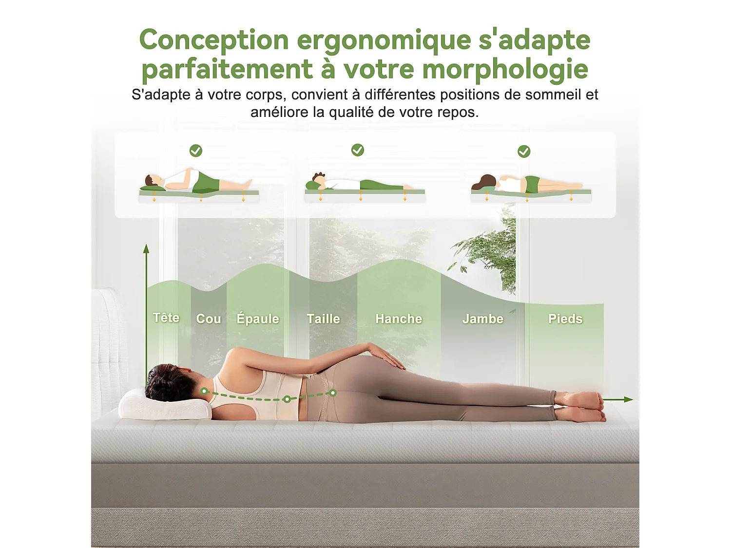 Matelas 90 x 200 cm et mémoire de forme ép.7cm