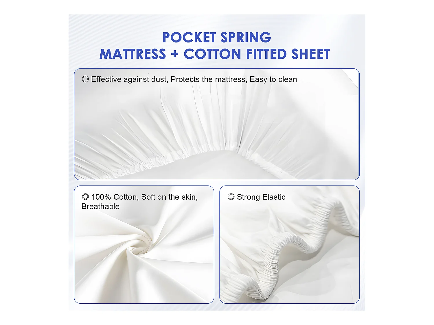 Matelas 140 x 200 cm ressorts,ensachés ép.22 cm, ergonomique 7 zones, avec housse, mousse mémoire, anti-acariens et antibactérien