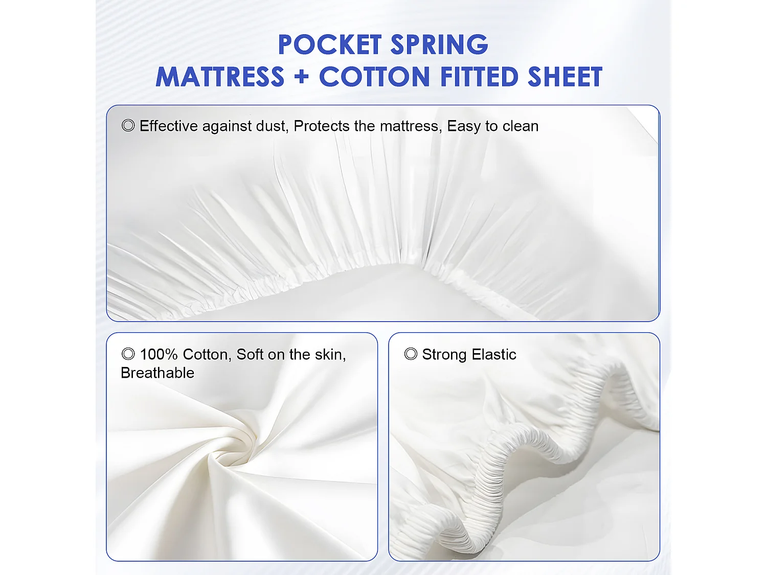 Matelas 140 x 200 cm ressorts,ensachés ép.22 cm, ergonomique 7 zones, avec housse, mousse mémoire, anti-acariens et antibactérien