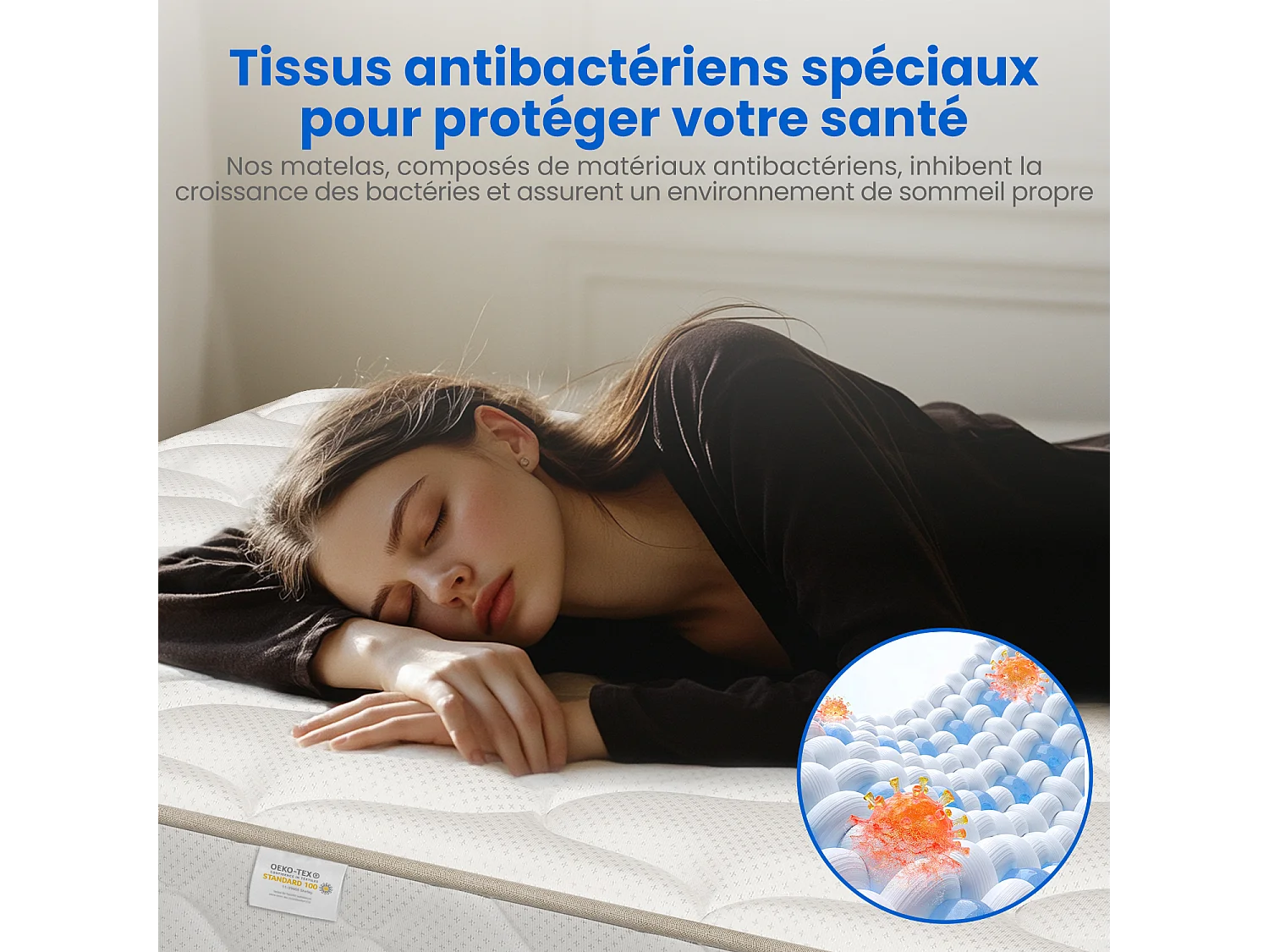 Matelas 90 x 200,Matelas Ressorts Ensachés Épaisseur 22cm,Conception Ergonomique 7 Zones,Matelas Anti-Allergique avec Housse Lavable