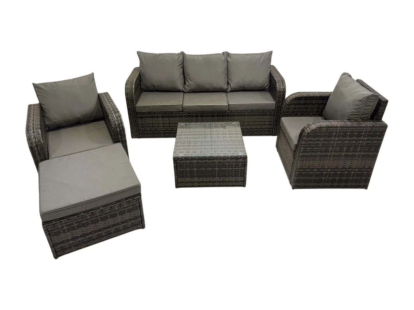 Gartenmöbelset 6-Sitzer Rattan Sofa Set mit Liegestühle 3-Sitzer Sofa 2 Großer Hockern Dunkelgrau Gemischt