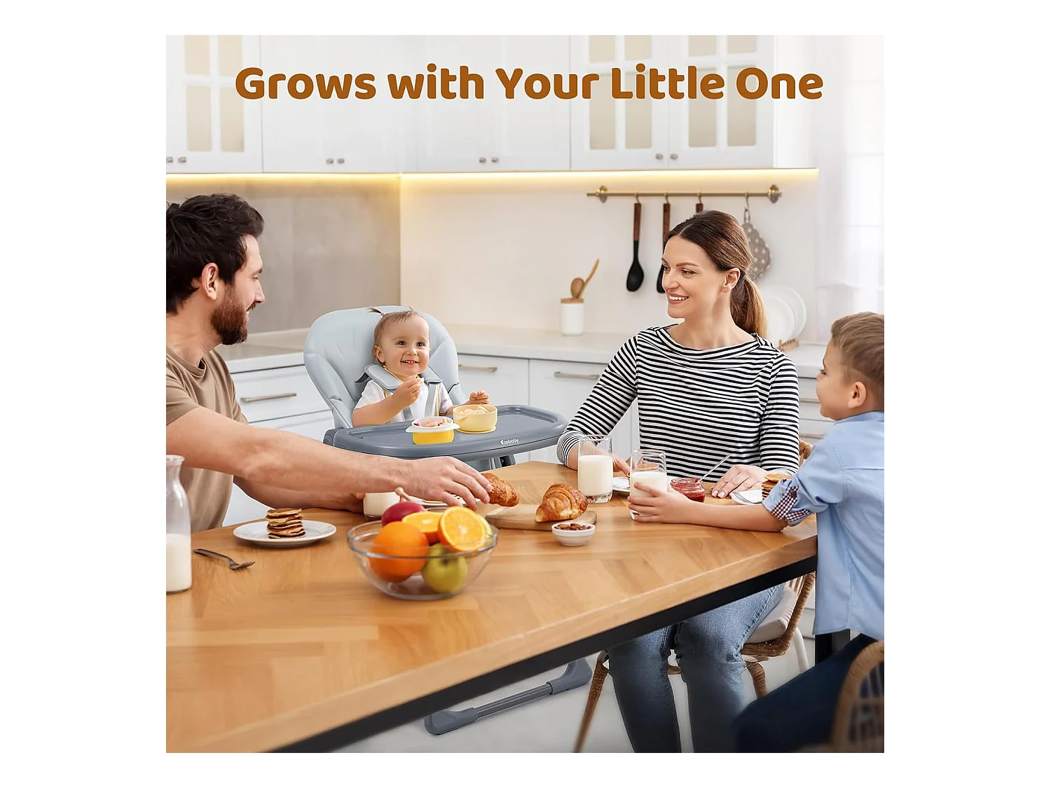 Chaise haute pliante pour enfants Ezebaby, 6 hauteurs, Siège haut pour bébé, Dossier réglable, Gris