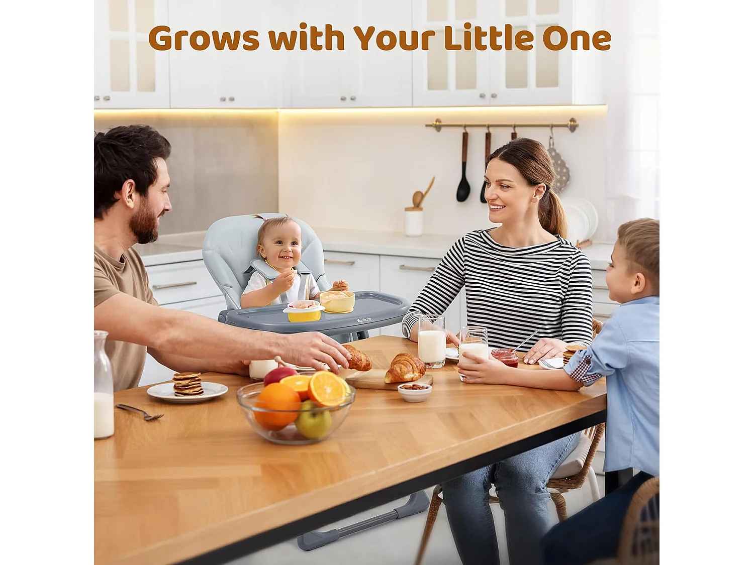Chaise haute pliante pour enfants Ezebaby, 6 hauteurs, Siège haut pour bébé, Dossier réglable, Gris