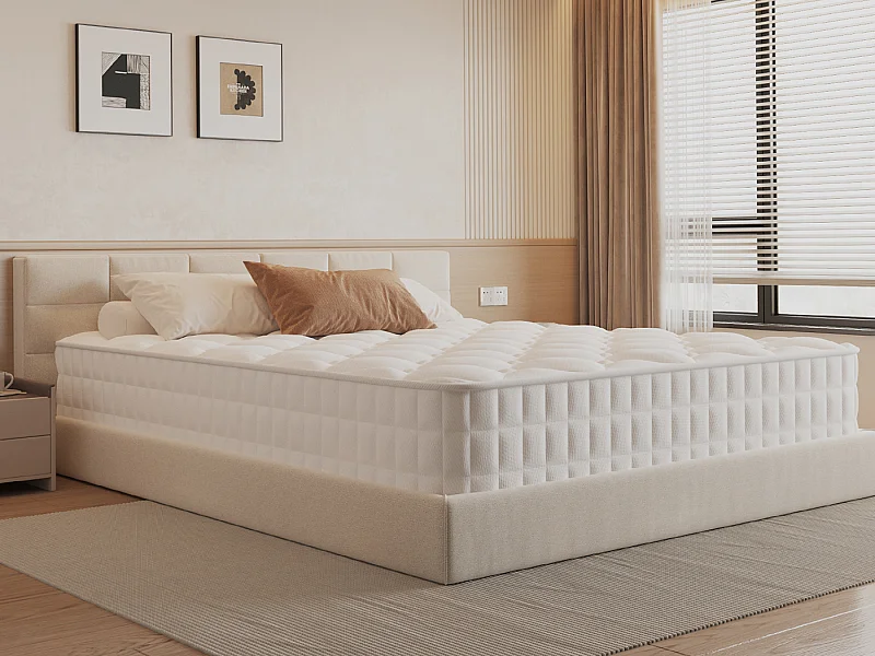 Matelas 140 x 200 cm ressorts, ensachés ép.22 cm, ergonomique 7 zones, avec housse, mousse mémoire, anti-acariens et antibactérien