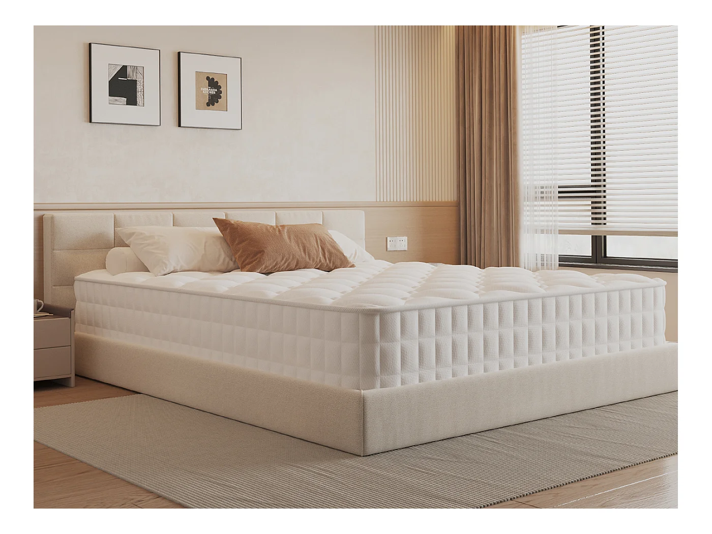Matelas 140 x 200 cm ressorts, ensachés ép.22 cm, ergonomique 7 zones, avec housse, mousse mémoire, anti-acariens et antibactérien
