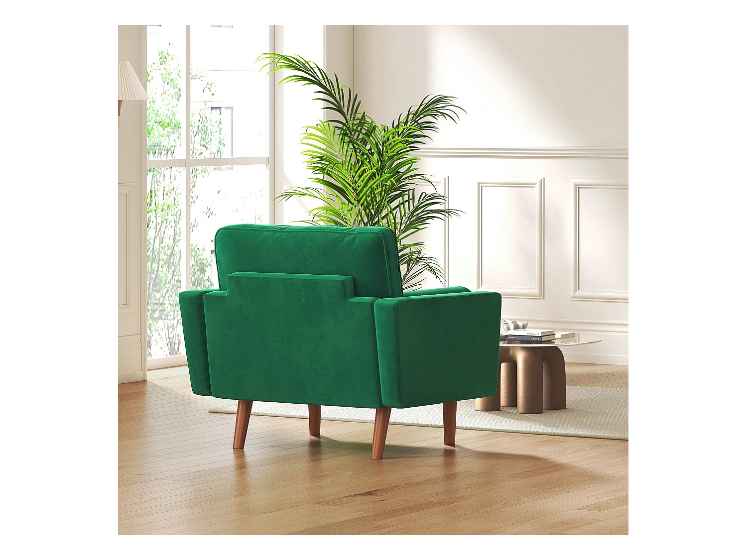 Fauteuil d'appoint en velours vert Vesgantti avec 2 coussins, fauteuils confortables pour chambre, bureau
