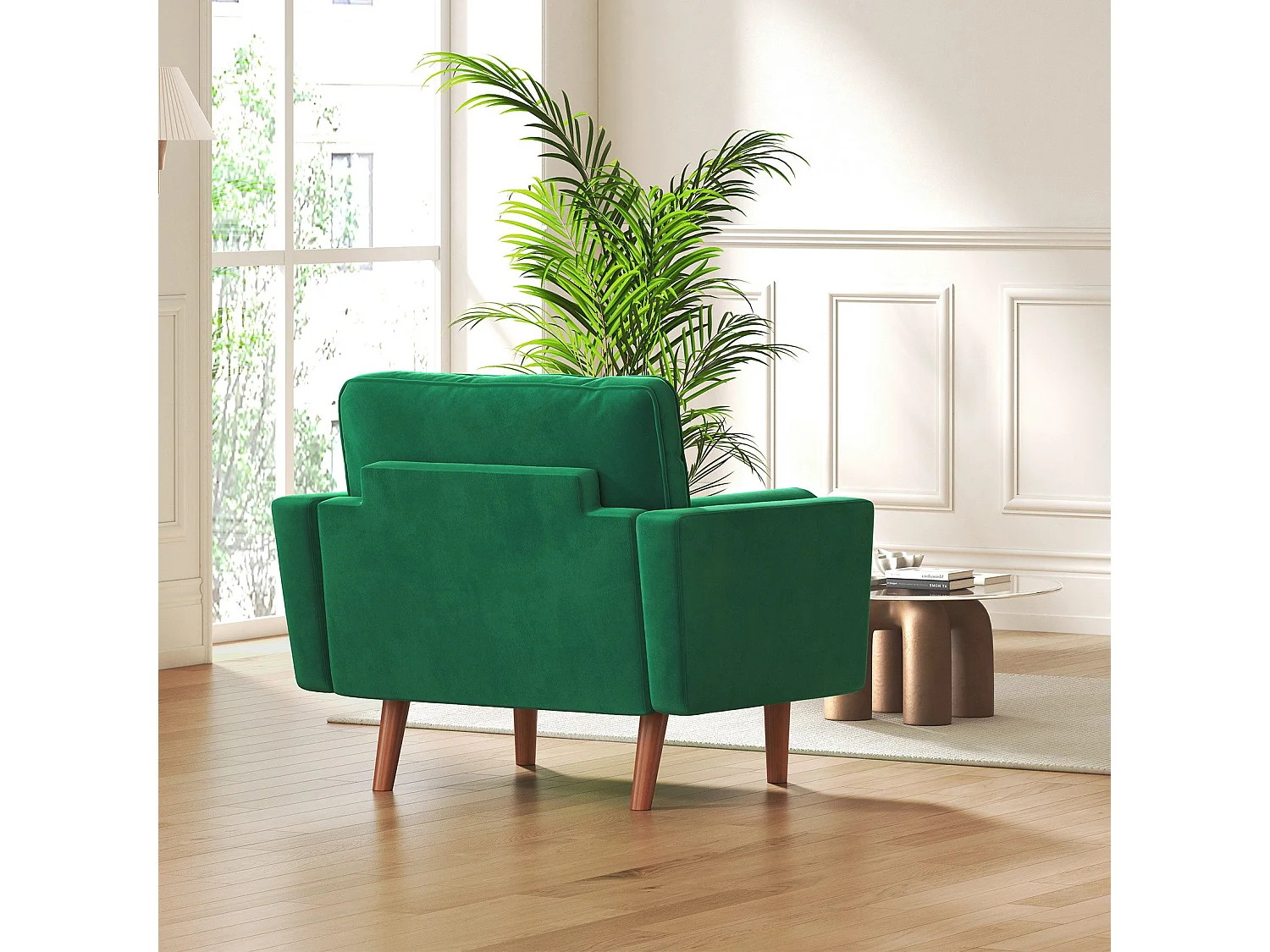 Fauteuil d'appoint en velours vert Vesgantti avec 2 coussins, fauteuils confortables pour chambre, bureau