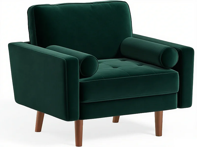 Fauteuil d'appoint en velours vert Vesgantti avec 2 coussins, fauteuils confortables pour chambre, bureau