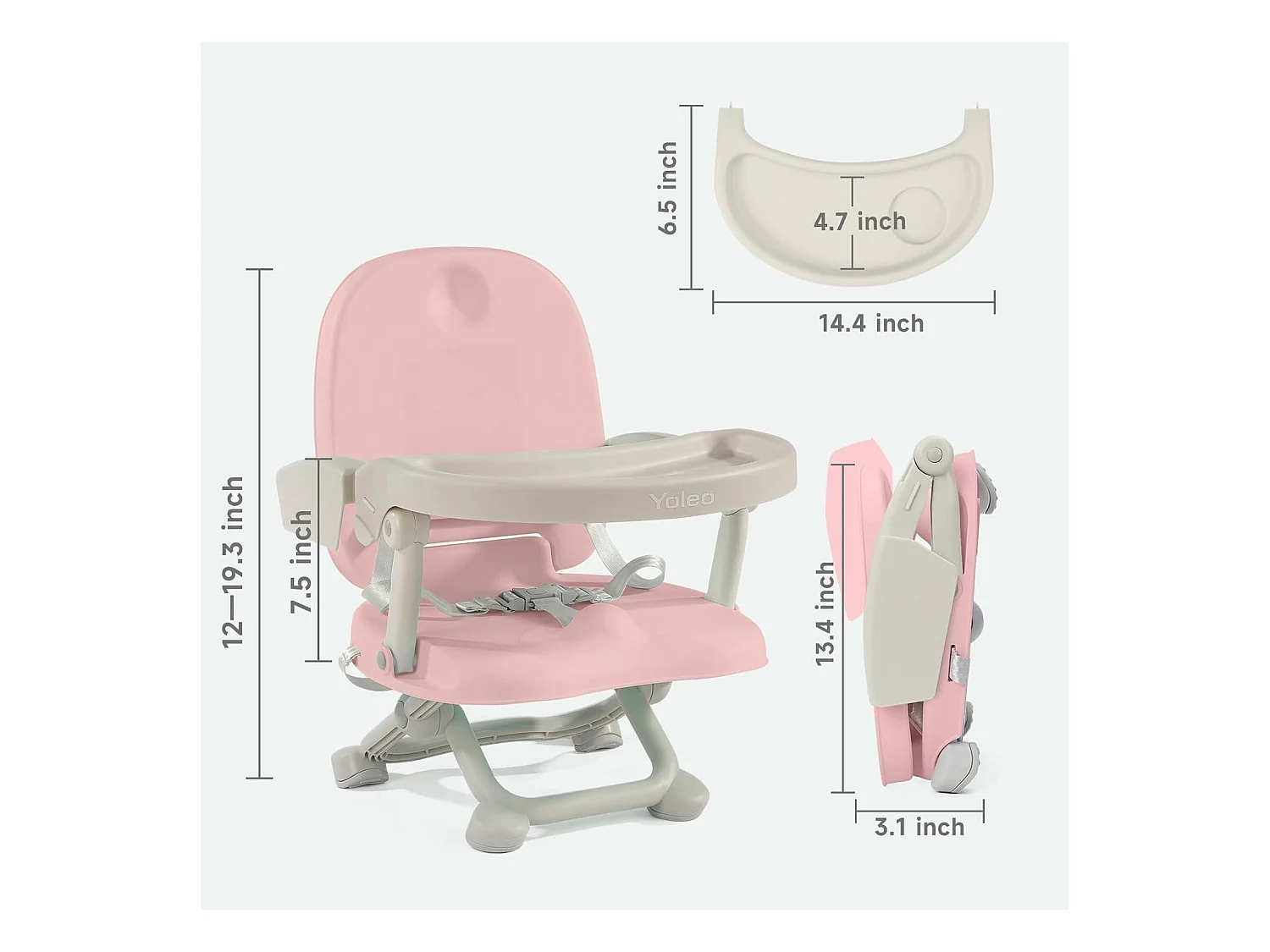 Seggiolone portatile YOLEO per neonati, Seggiolino rialzato con cintura di sicurezza e vassoio removibile, Adatto a bambini dai 6 ai 36 mesi