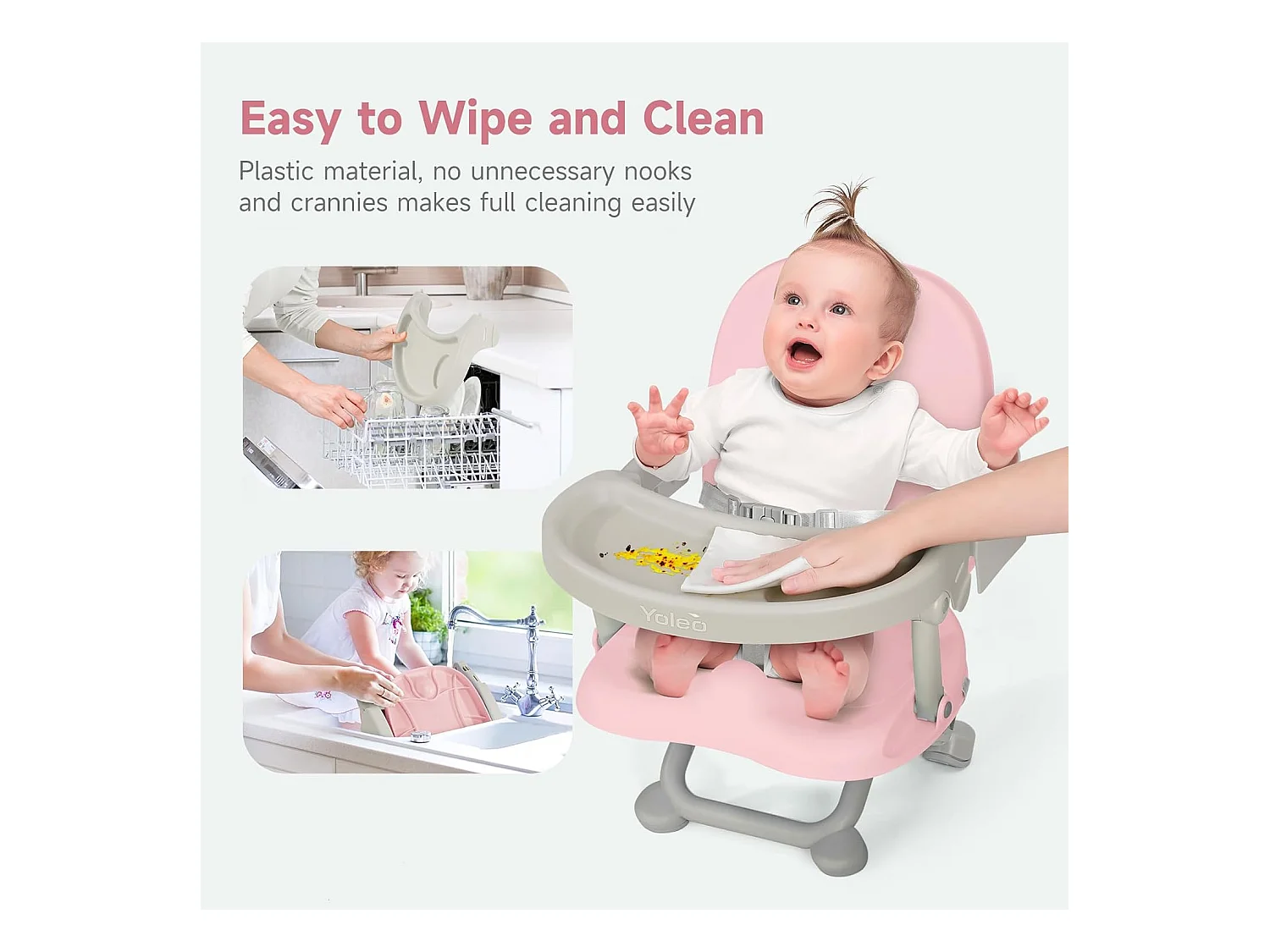Seggiolone portatile YOLEO per neonati, Seggiolino rialzato con cintura di sicurezza e vassoio removibile, Adatto a bambini dai 6 ai 36 mesi