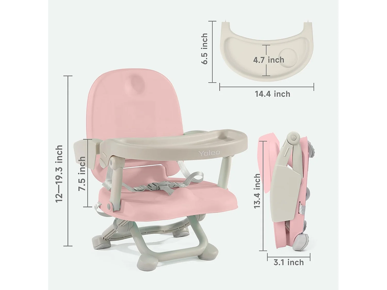 Chaise haute portable YOLEO pour bébé, Siège rehausseur avec ceinture de sécurité et plateau amovible, Convient aux enfants de 6 à 36 mois