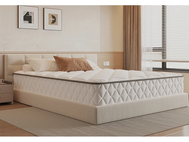 Matelas 90 x 200 cm ressorts,ensachés ép. 22 cm, ergonomique 7 zones, avec housse, mousse mémoire, anti-acariens et antibactérien