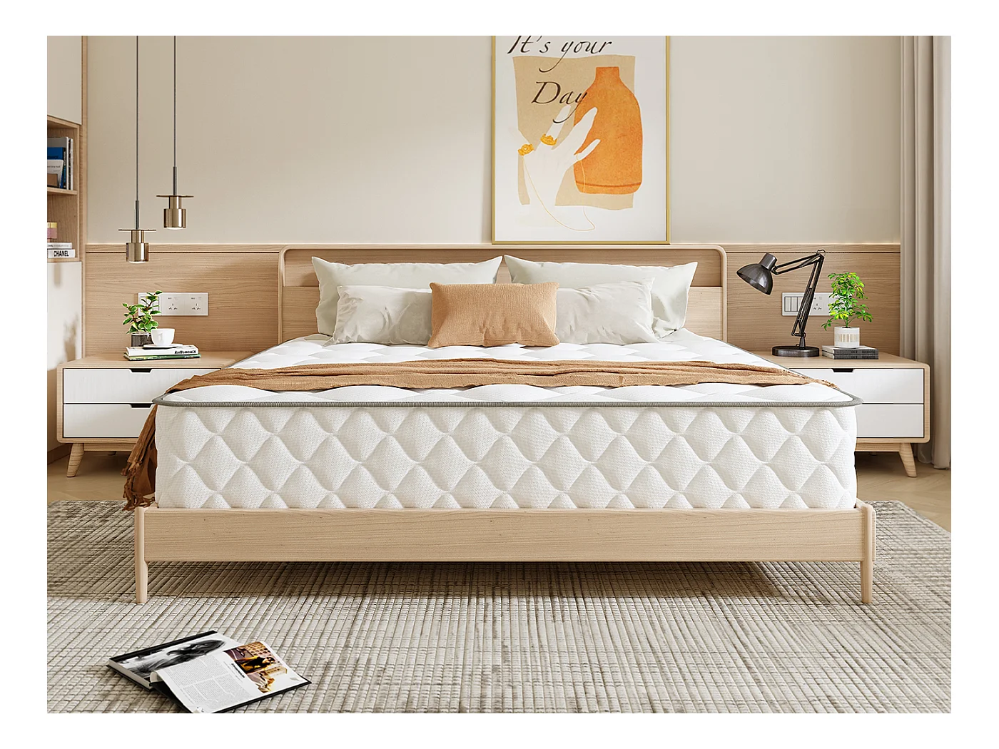 Matelas 160x200 cm à ressorts ensachés avec mémoire de forme,multiples tailles– Épaisseur 22 cm