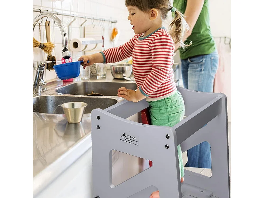 Tour d'Apprentissage 2-en-1 Yoleo pour Enfants, Protection anti-Basculement, avec Tableau Magnétique, Pliable et Multifonctionnel, Aide-Cuisine, Gris