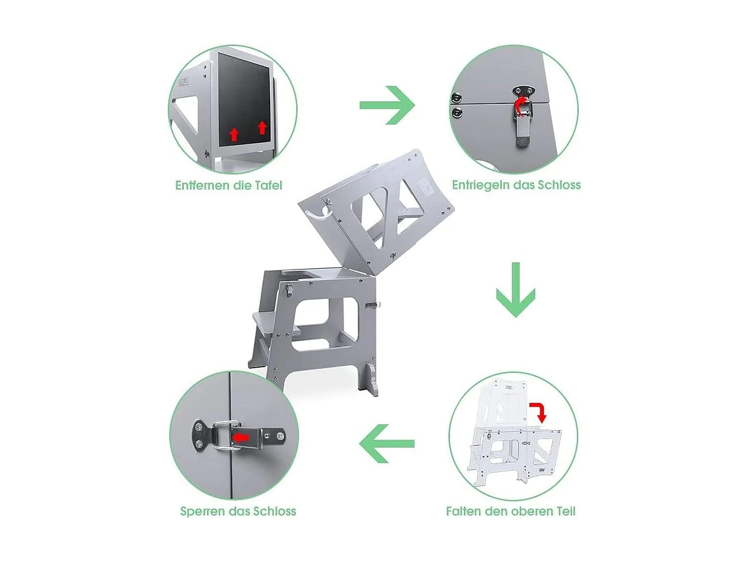 Tour d'Apprentissage 2-en-1 Yoleo pour Enfants, Protection anti-Basculement, avec Tableau Magnétique, Pliable et Multifonctionnel, Aide-Cuisine, Gris