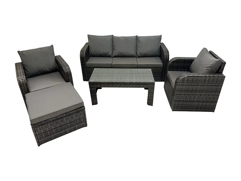Polyrattan Gartenmöbel Set Garten Sofa im Freien Set mit Liegestühle Couchtisch 2 Großer Hockern Dunkelgrau Gemischt