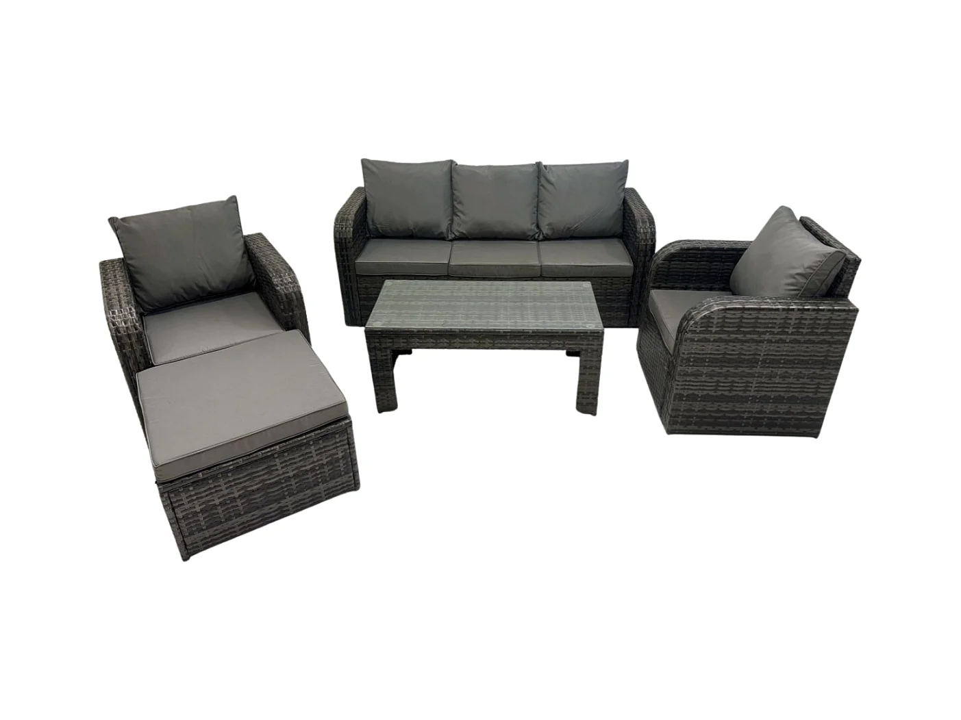 Polyrattan Gartenmöbel Set Garten Sofa im Freien Set mit Liegestühle Couchtisch 2 Großer Hockern Dunkelgrau Gemischt