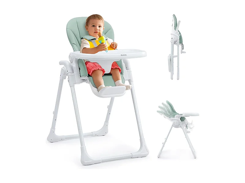 Chaise haute pliante pour enfants Ezebaby, 6 hauteurs, Siège haut pour bébé, Dossier réglable, Vert