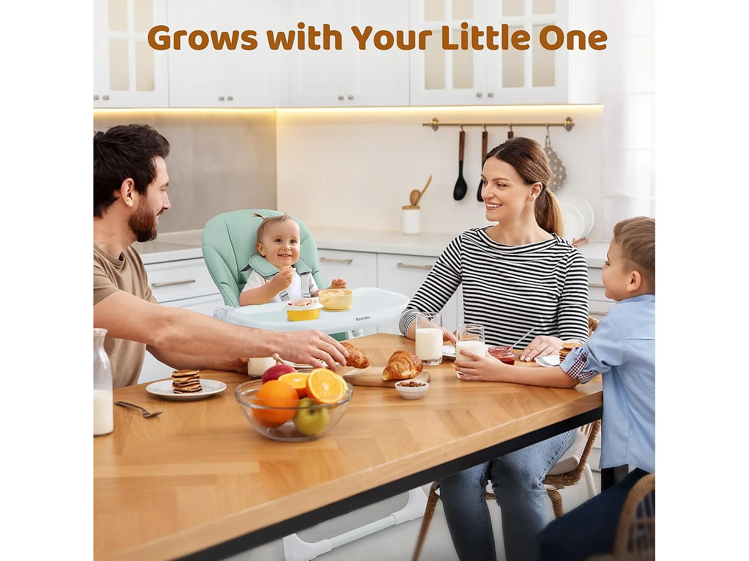 Chaise haute pliante pour enfants Ezebaby, 6 hauteurs, Siège haut pour bébé, Dossier réglable, Vert