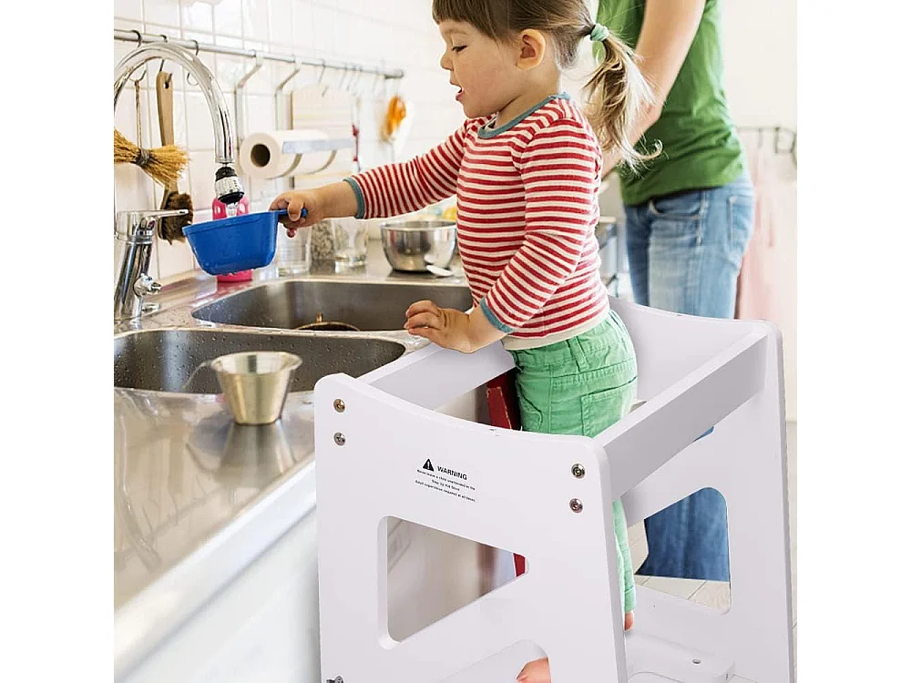 Tour d'Apprentissage 2-en-1 Yoleo pour Enfants, Protection anti-Basculement, avec Tableau Magnétique, Pliable et Multifonctionnel, Aide-Cuisine, Blanc