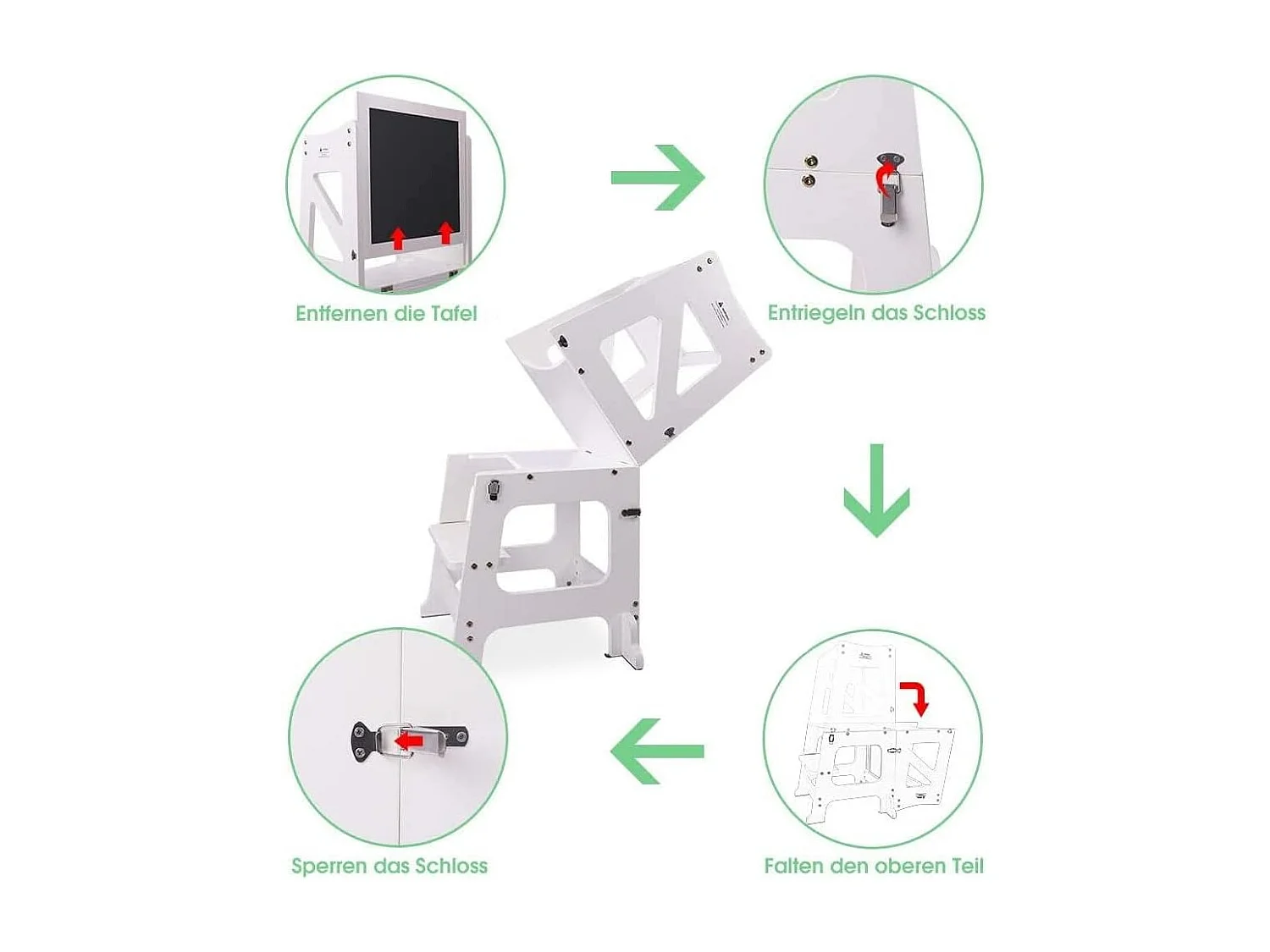 Tour d'Apprentissage 2-en-1 Yoleo pour Enfants, Protection anti-Basculement, avec Tableau Magnétique, Pliable et Multifonctionnel, Aide-Cuisine, Blanc