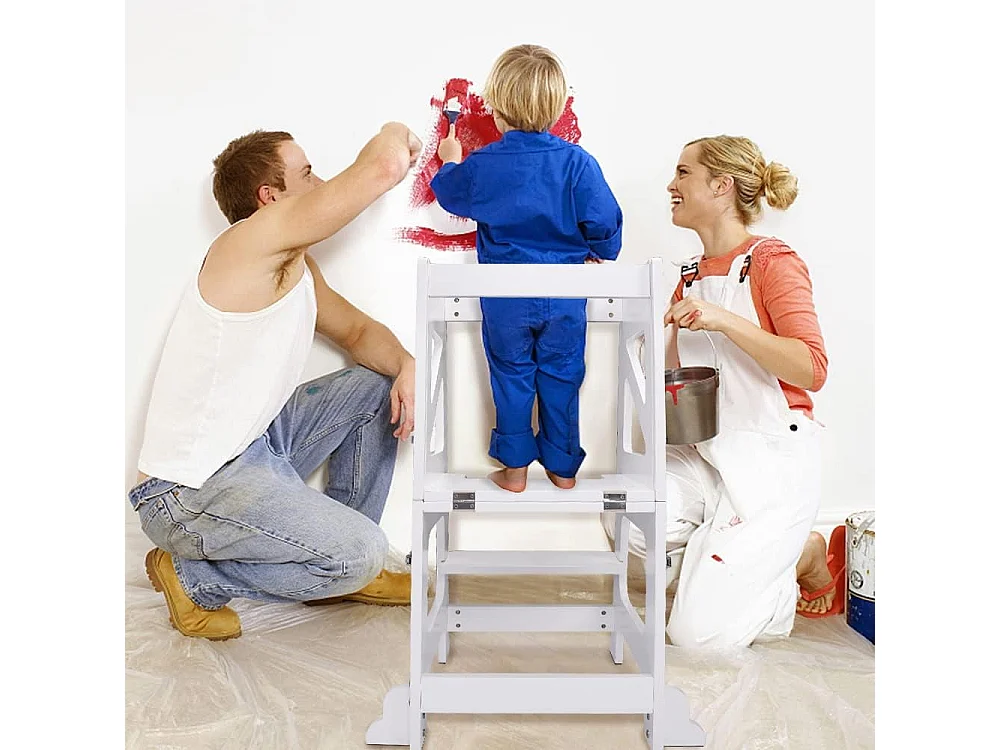 Tour d'Apprentissage 2-en-1 Yoleo pour Enfants, Protection anti-Basculement, avec Tableau Magnétique, Pliable et Multifonctionnel, Aide-Cuisine, Blanc