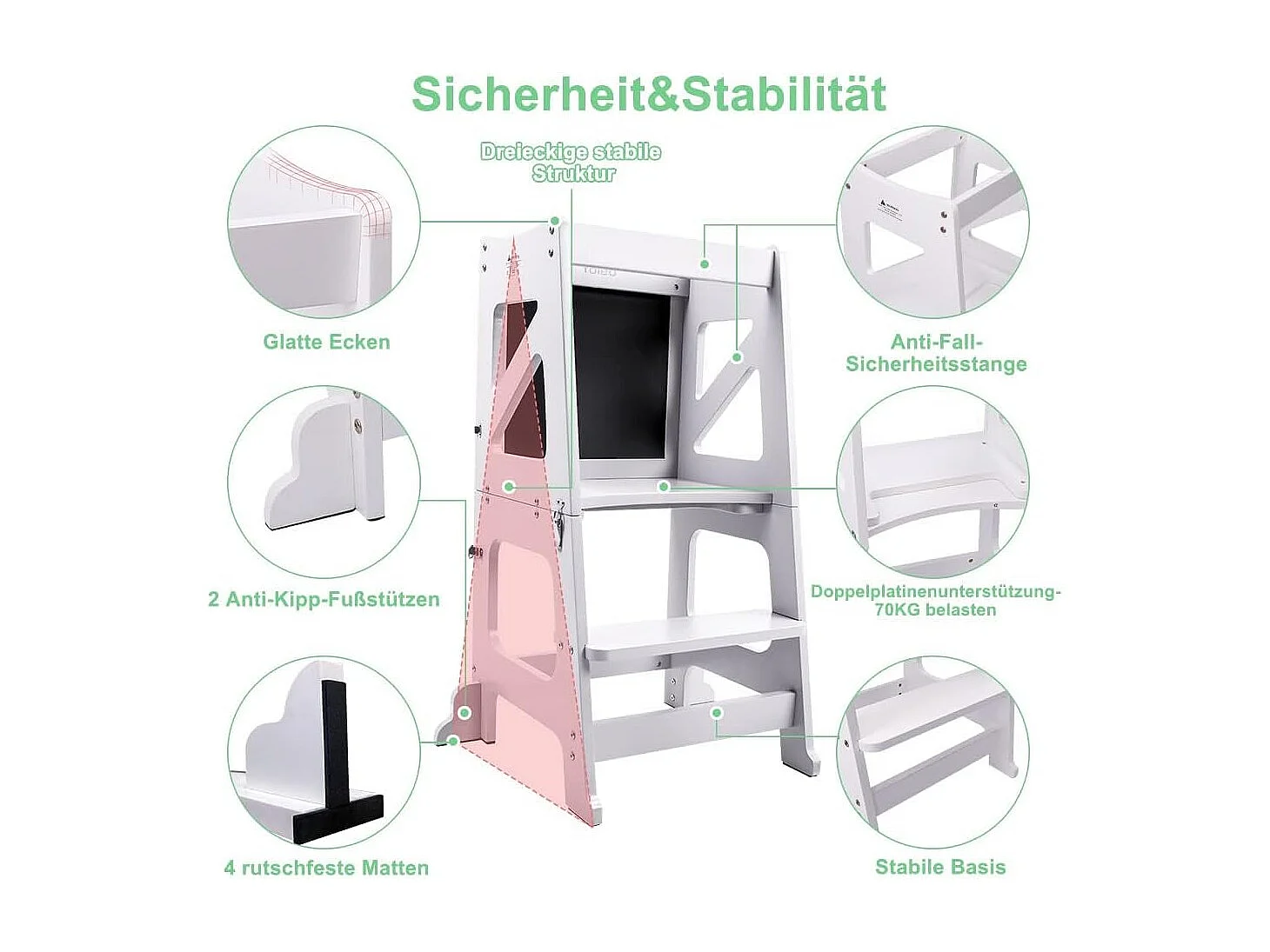 Tour d'Apprentissage 2-en-1 Yoleo pour Enfants, Protection anti-Basculement, avec Tableau Magnétique, Pliable et Multifonctionnel, Aide-Cuisine, Blanc