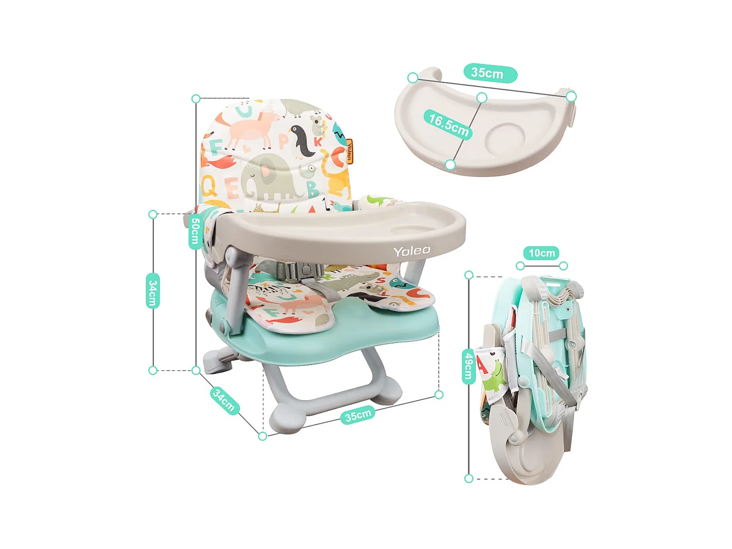YOLEO Draagbare Kinderstoel voor baby's, met veiligheidsgordel, verwijderbaar dienblad en PU-kussen, geschikt voor kinderen van 6 tot 36 maanden
