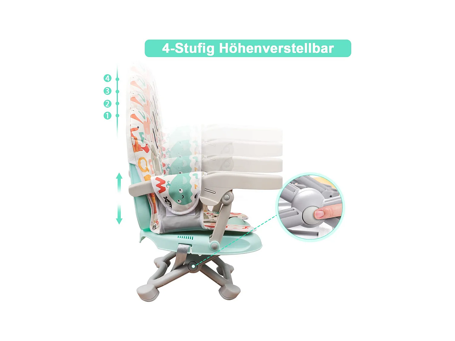 YOLEO Draagbare Kinderstoel voor baby's, met veiligheidsgordel, verwijderbaar dienblad en PU-kussen, geschikt voor kinderen van 6 tot 36 maanden