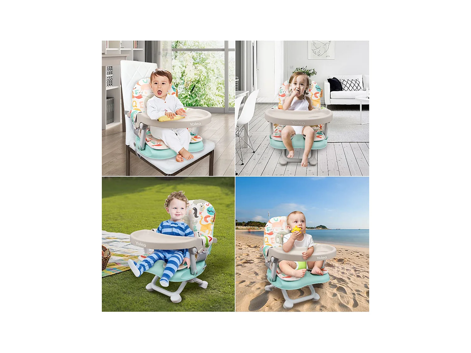 YOLEO Draagbare Kinderstoel voor baby's, met veiligheidsgordel, verwijderbaar dienblad en PU-kussen, geschikt voor kinderen van 6 tot 36 maanden