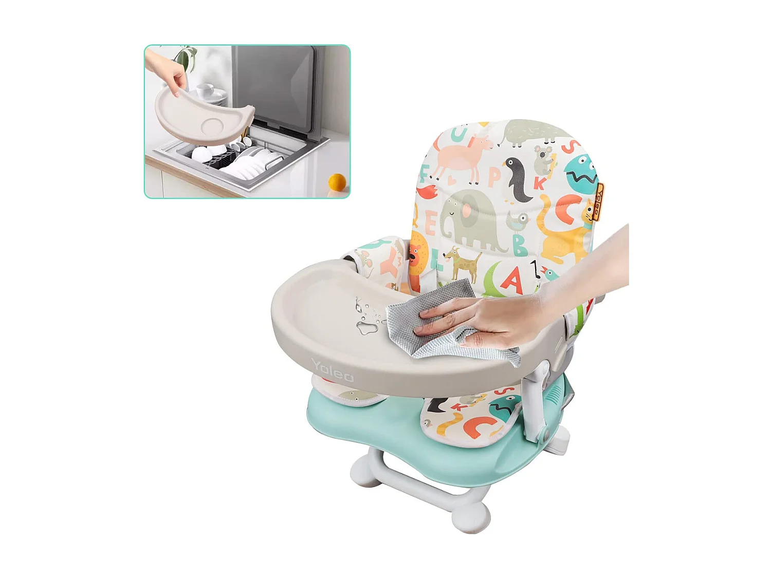 Chaise haute portable YOLEO pour bébé, avec ceinture de sécurité, plateau amovible et coussin en PU, convient aux enfants de 6 à 36 mois