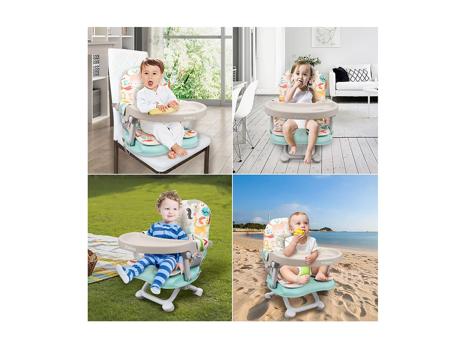 Chaise haute portable YOLEO pour bébé, avec ceinture de sécurité, plateau amovible et coussin en PU, convient aux enfants de 6 à 36 mois