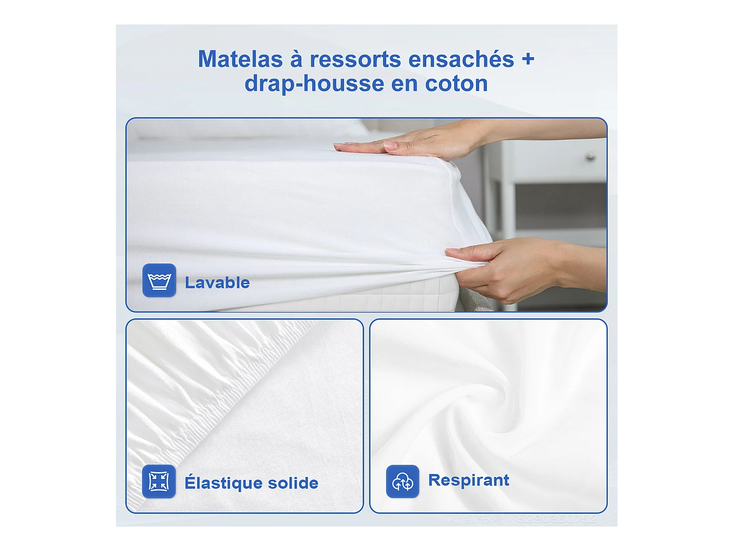 Matelas ressorts 90x190x22cm, multiples tailles, ergonomique 7 zones, avec housse, mousse mémoire, anti-acariens et antibactérien