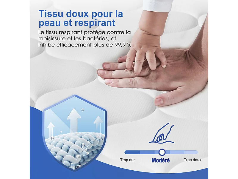 Matelas 90 x 200 cm Ressorts ,25 cm Épaisseur,Support Ergonomique 7 Zones pour la Protection de la Colonne Vertébrale, Drap Housse Offert