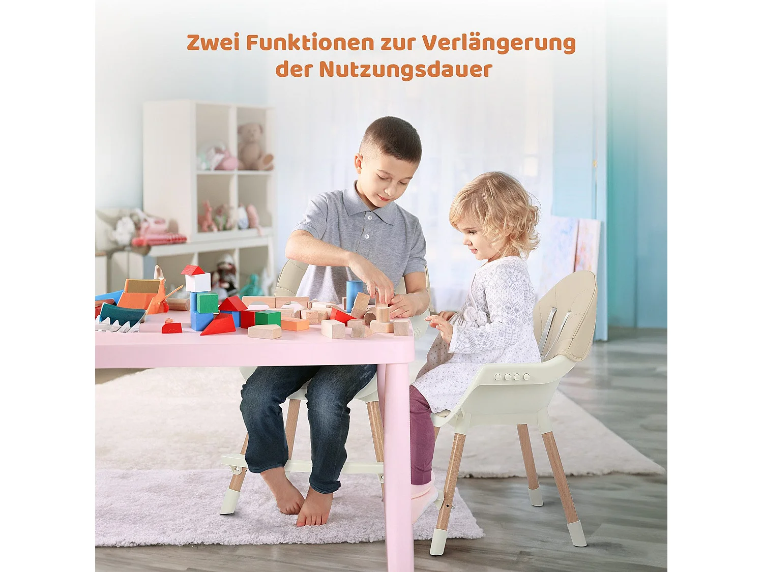 Chaise haute YOLEO avec pieds en bois, réglable en hauteur, chaise haute pliable pour enfants jusqu'à 3 ans, beige