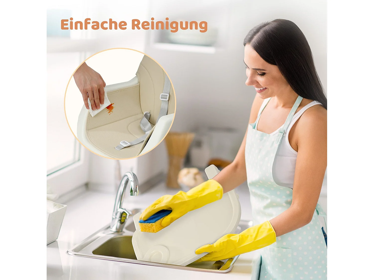 Chaise haute YOLEO avec pieds en bois, réglable en hauteur, chaise haute pliable pour enfants jusqu'à 3 ans, beige