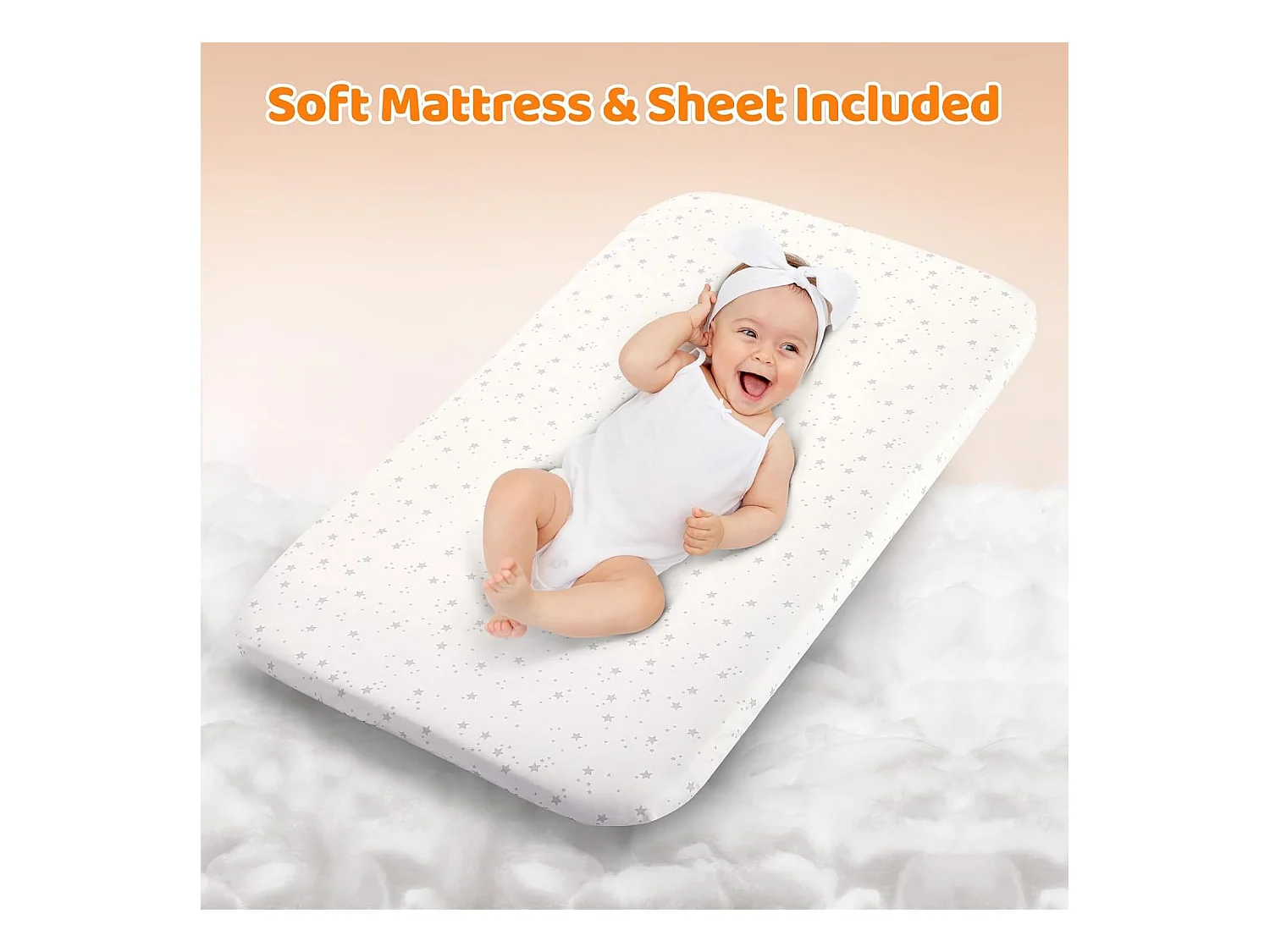 Lit Bébé 3-en-1 Ezebaby pour Nouveau-Nés, Lit Bébé pour la Maison avec Roulettes et Matelas, 7 Hauteurs Réglables (Gris)