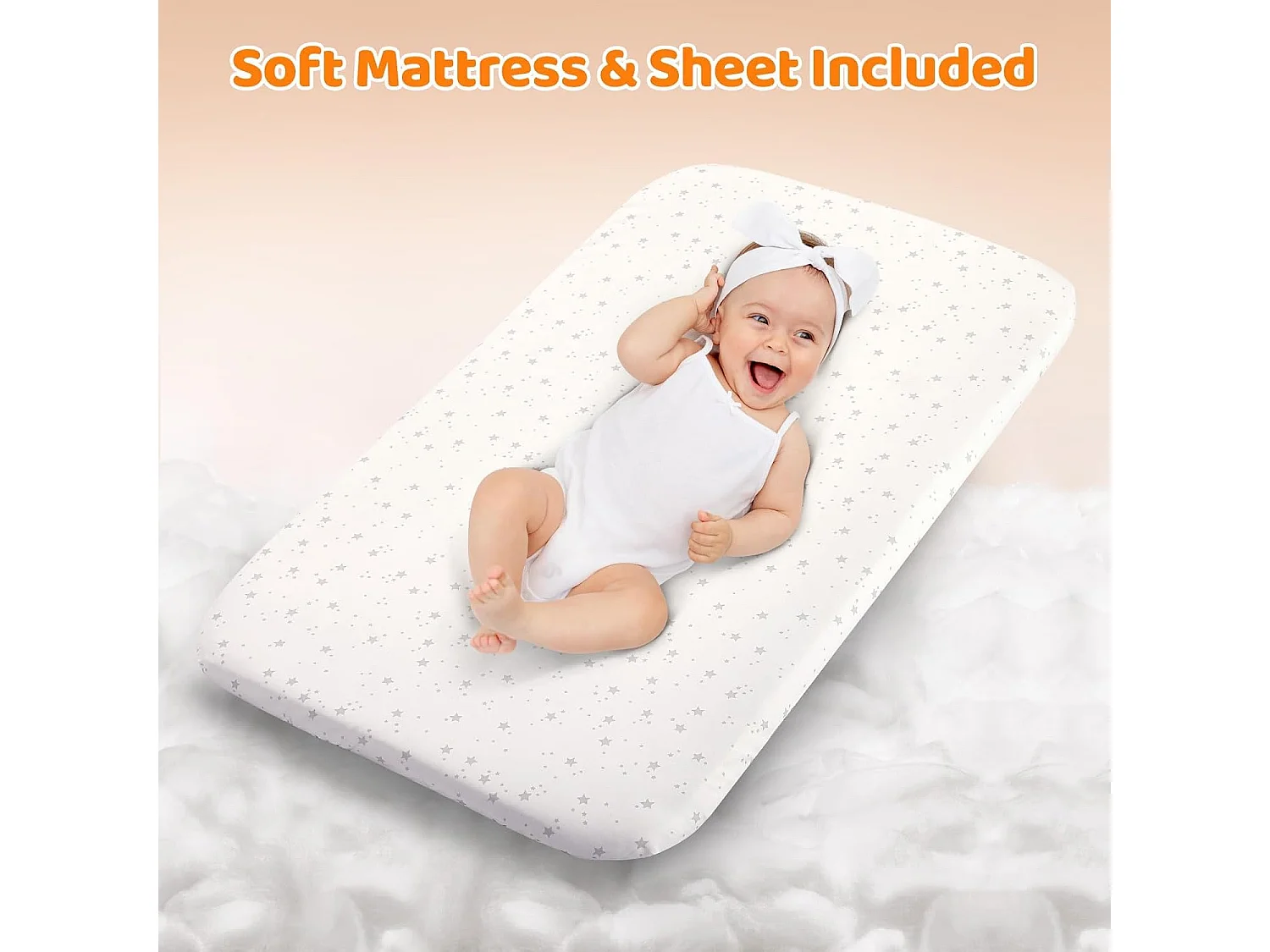 Lit Bébé 3-en-1 Ezebaby pour Nouveau-Nés, Lit Bébé pour la Maison avec Roulettes et Matelas, 7 Hauteurs Réglables (Gris)