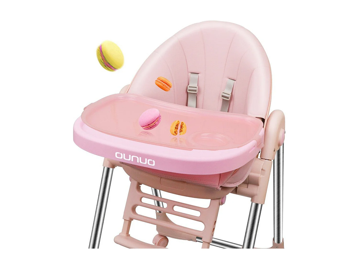 Chaise haute pliante pour enfants OUNUO avec ceinture de sécurité et coussin en simili cuir, 6 mois à 6 ans, Rose