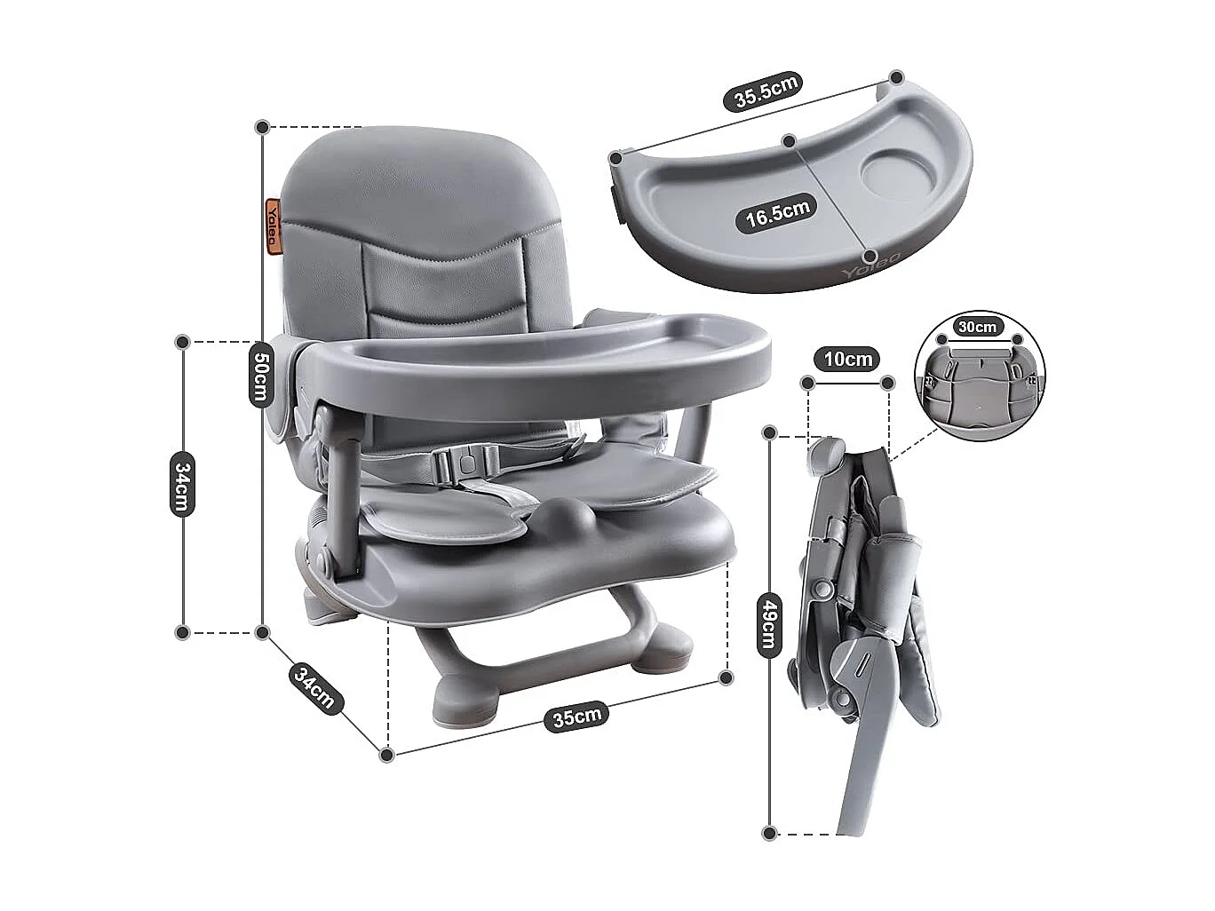 Chaise haute portable YOLEO pour bébé, avec ceinture de sécurité, plateau amovible et coussin en PU, convient aux enfants de 6 à 36 mois