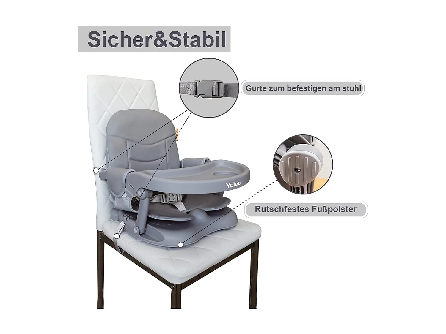 Chaise haute portable YOLEO pour bébé, avec ceinture de sécurité, plateau amovible et coussin en PU, convient aux enfants de 6 à 36 mois