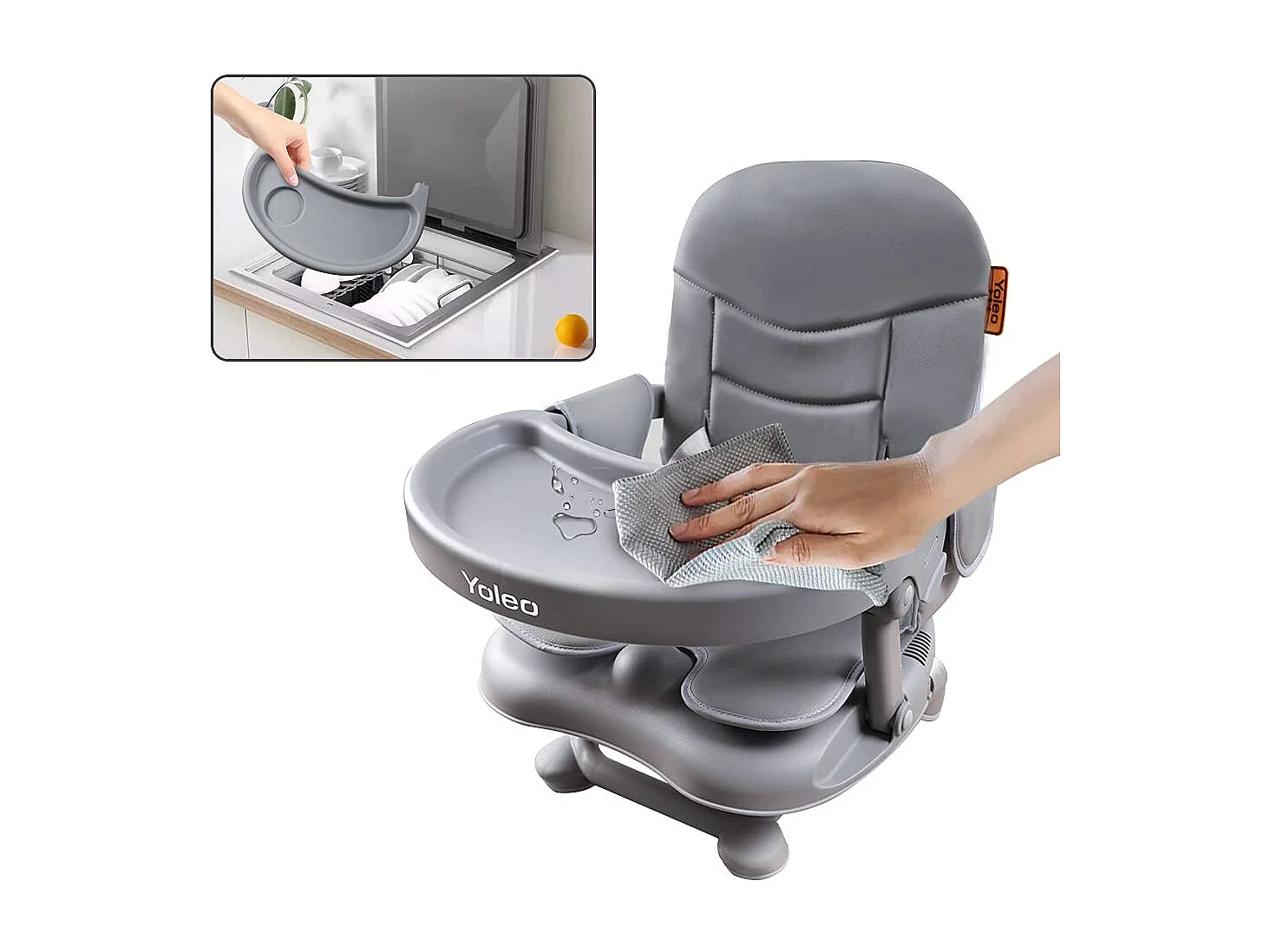 Chaise haute portable YOLEO pour bébé, avec ceinture de sécurité, plateau amovible et coussin en PU, convient aux enfants de 6 à 36 mois