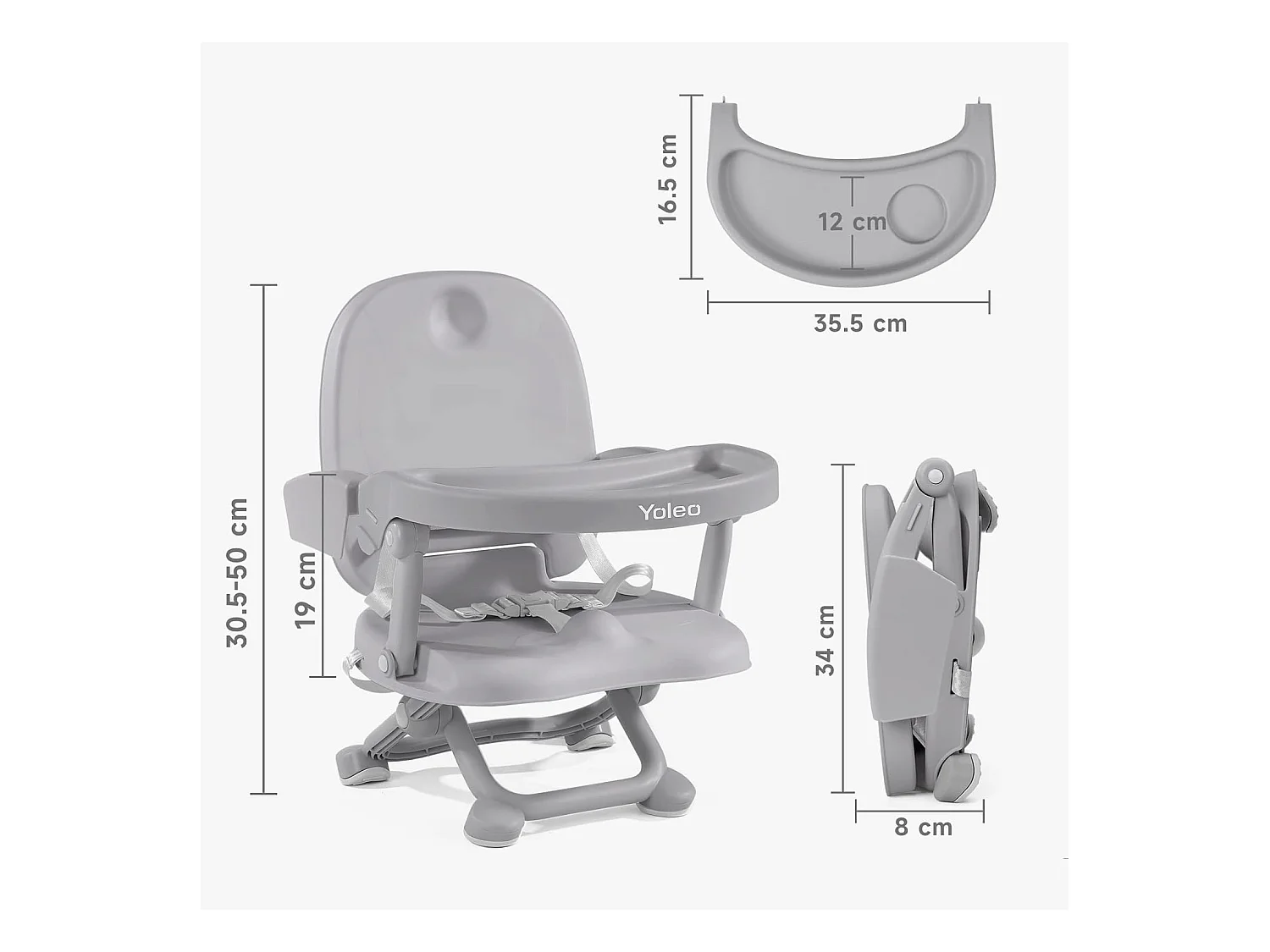 Seggiolone portatile YOLEO per neonati, Seggiolino rialzato con cintura di sicurezza e vassoio removibile, Adatto a bambini dai 6 ai 36 mesi
