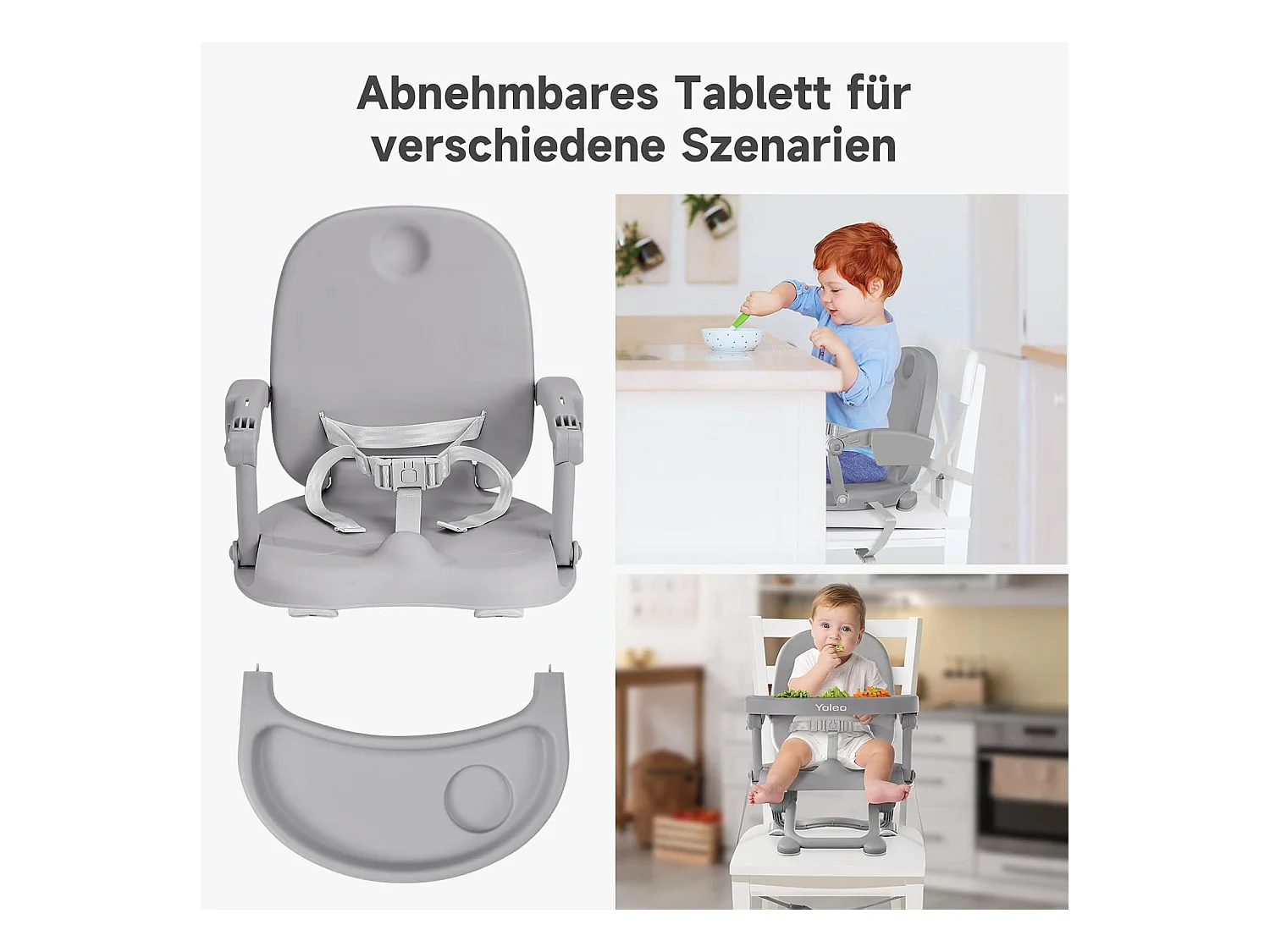 Seggiolone portatile YOLEO per neonati, Seggiolino rialzato con cintura di sicurezza e vassoio removibile, Adatto a bambini dai 6 ai 36 mesi