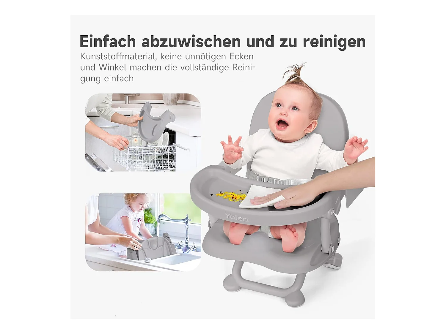 Seggiolone portatile YOLEO per neonati, Seggiolino rialzato con cintura di sicurezza e vassoio removibile, Adatto a bambini dai 6 ai 36 mesi