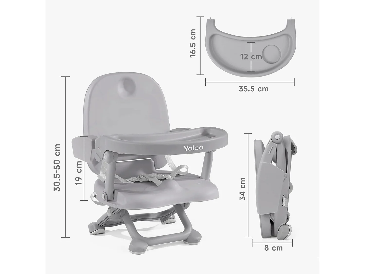 Chaise haute portable YOLEO pour bébé, Siège rehausseur avec ceinture de sécurité et plateau amovible, Convient aux enfants de 6 à 36 mois